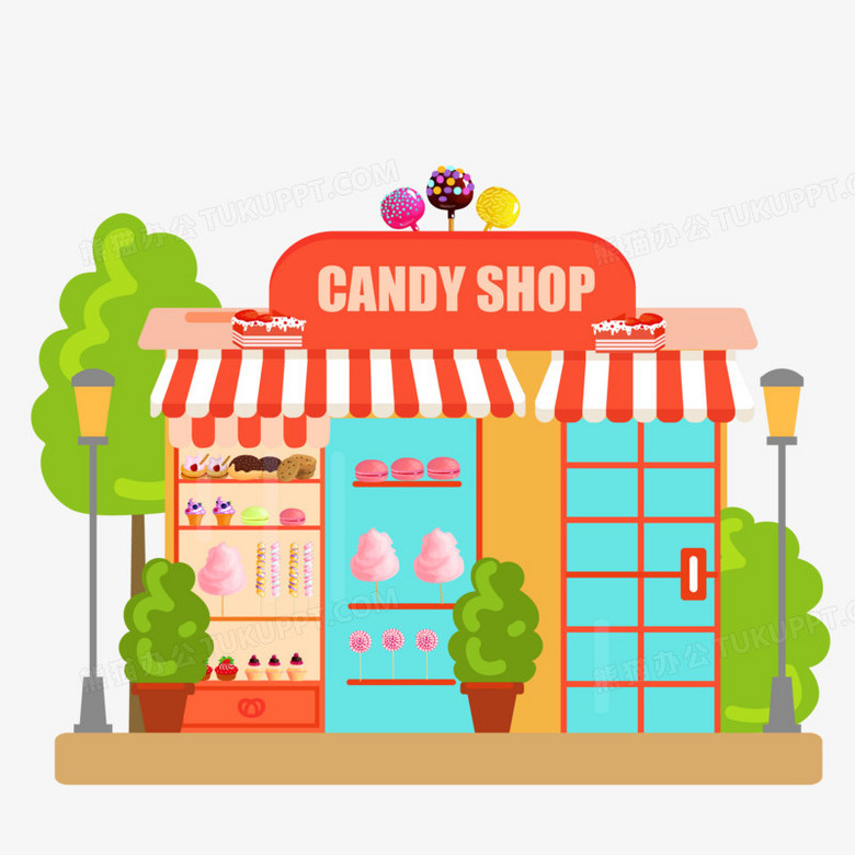 本作品全称为《卡通风一家彩色糖果店创意元素》,使用adobe