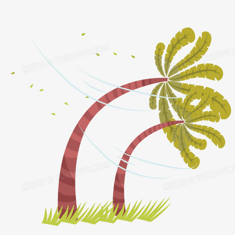 手绘矢量大风吹倒树素材