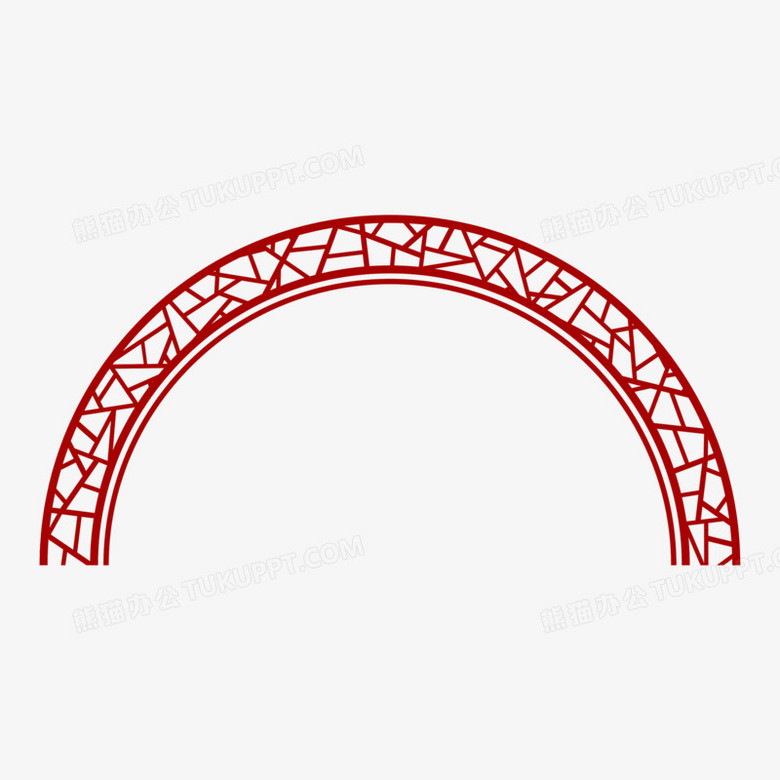 简约手绘中式半圆环免抠装饰素材