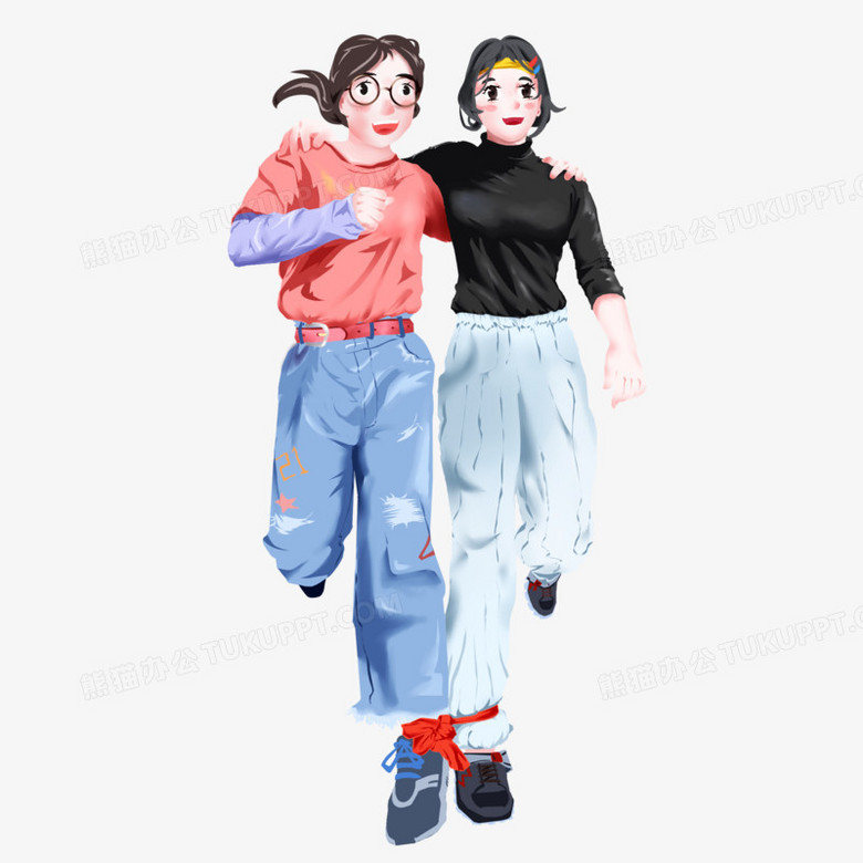 卡通手绘团建两人三足素材