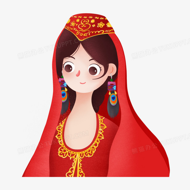 手绘插画风新疆女孩素材