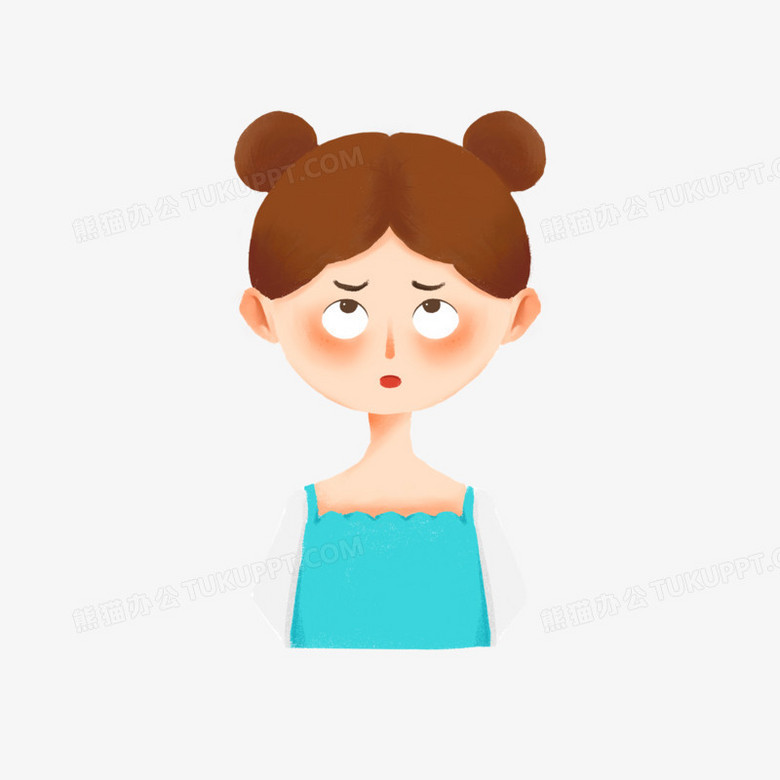 手绘卡通翻白眼的小女孩免抠元素
