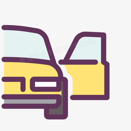 本作品全称为《紫色卡通风汽车车门左打开部分创意元素》,在整个配色