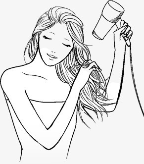 素描吹头发的女人