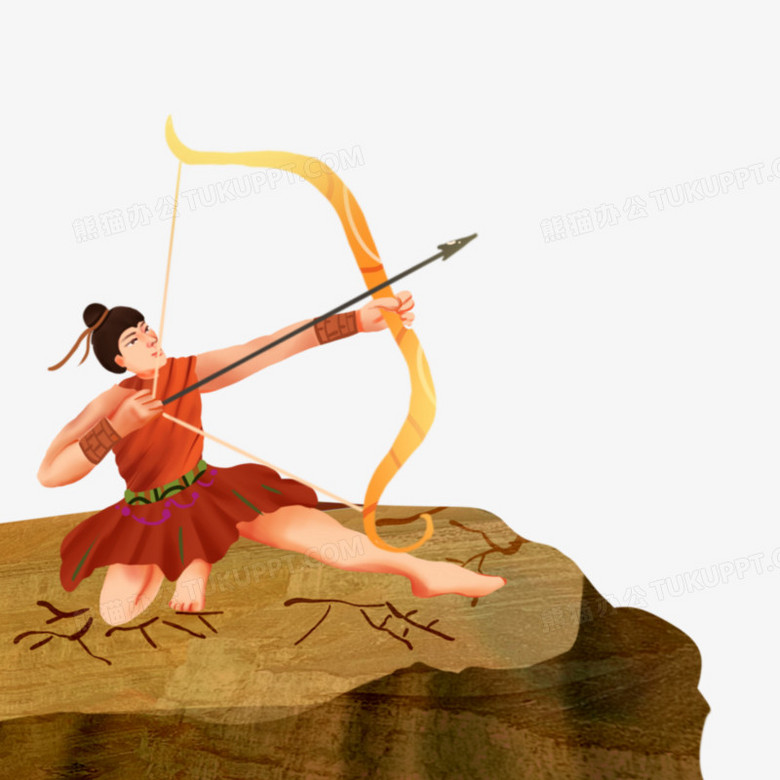 手绘卡通后羿射日元素