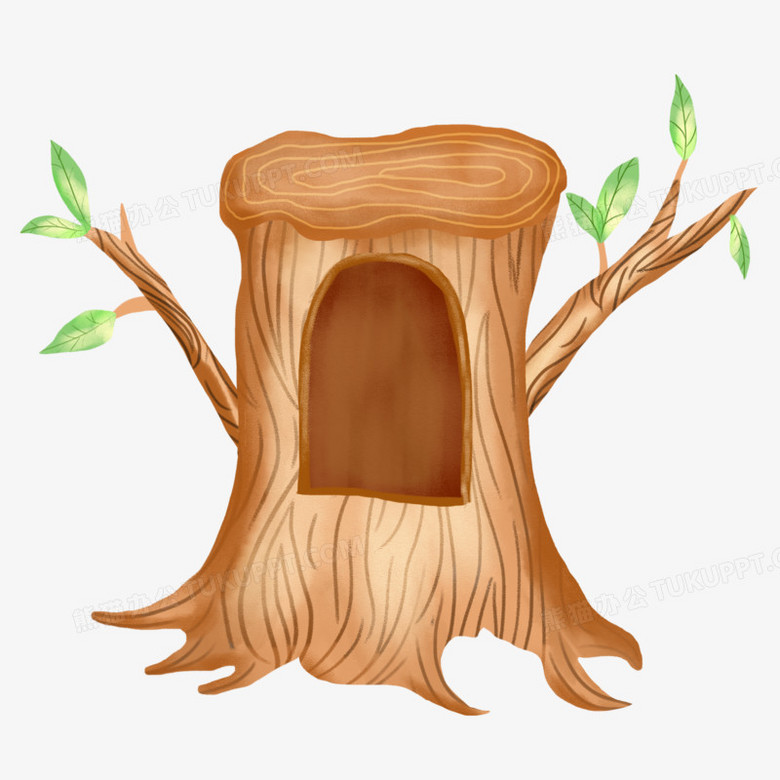 手绘插画风树洞免抠素材