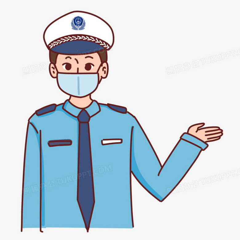 手绘卡通抗疫警察指引免抠素材
