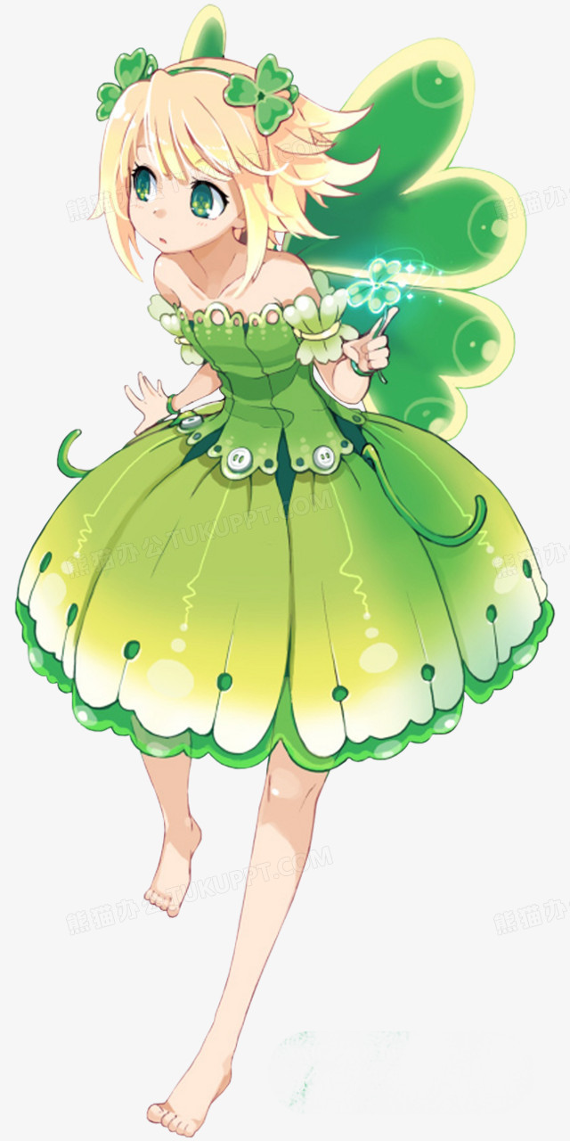 立绘动漫绿色翅膀女孩