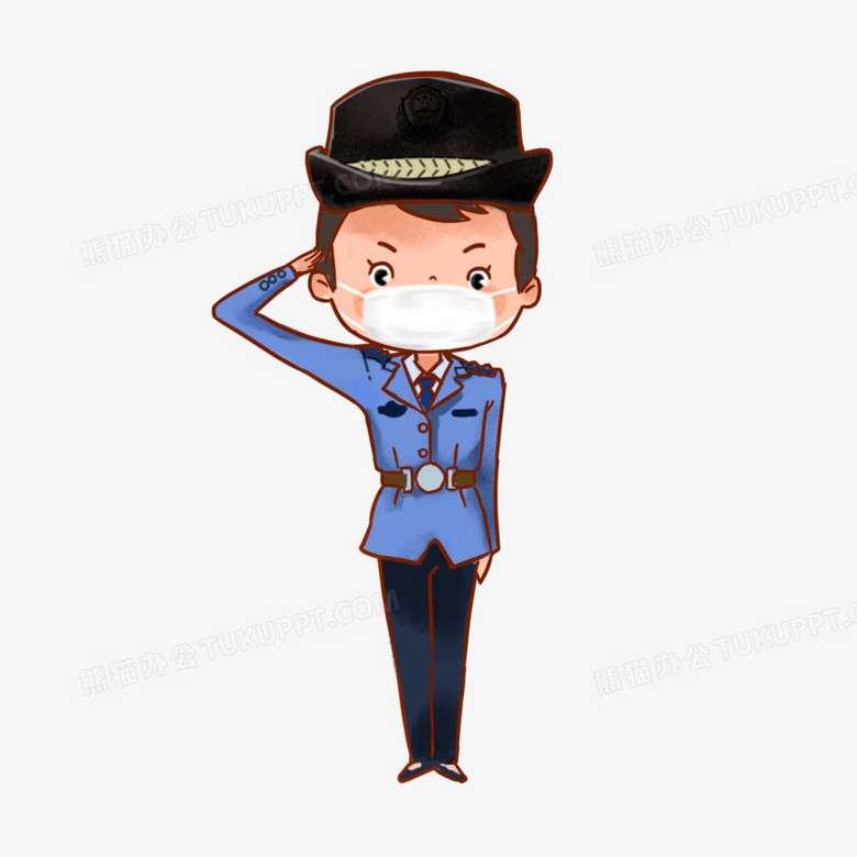 手绘戴口罩的抗疫情警察素材