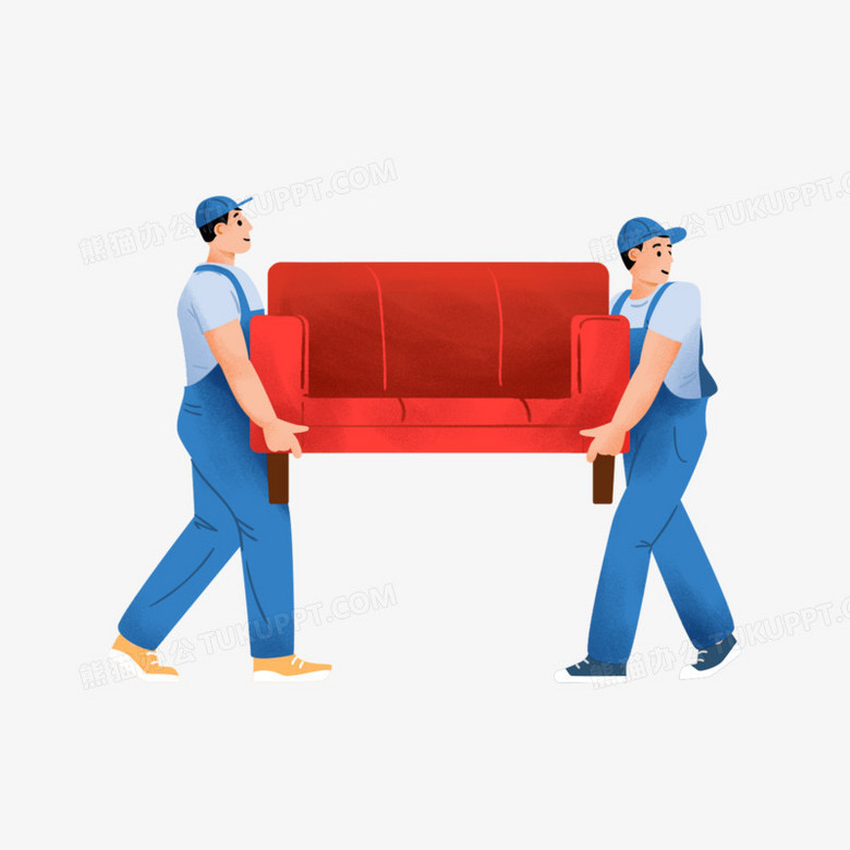 卡通手绘免抠搬家公司搬沙发素材