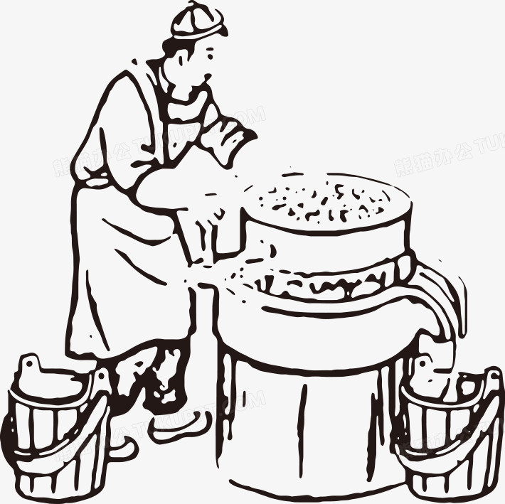 本作品全称为《黑色卡通手绘古代石磨创意元素》,在整个配色上使用