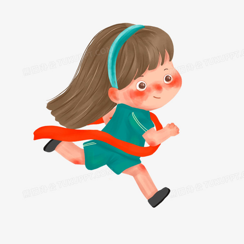 卡通手绘女生跑步冲刺终点素材