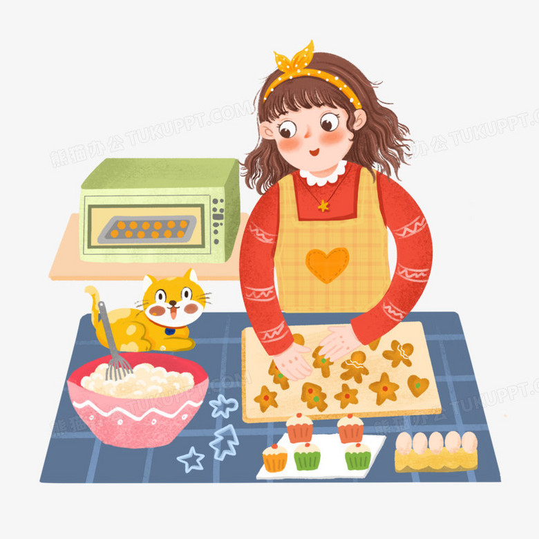 手绘卡通女孩烘焙插画免抠元素