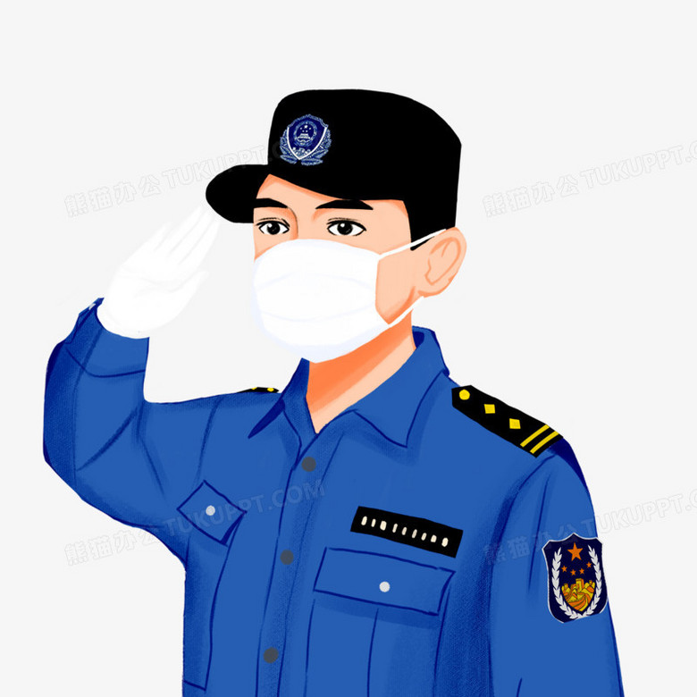卡通手绘抗疫警察素材