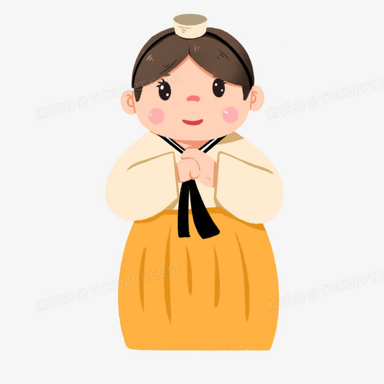 手绘卡通穿韩服的女孩免抠素材