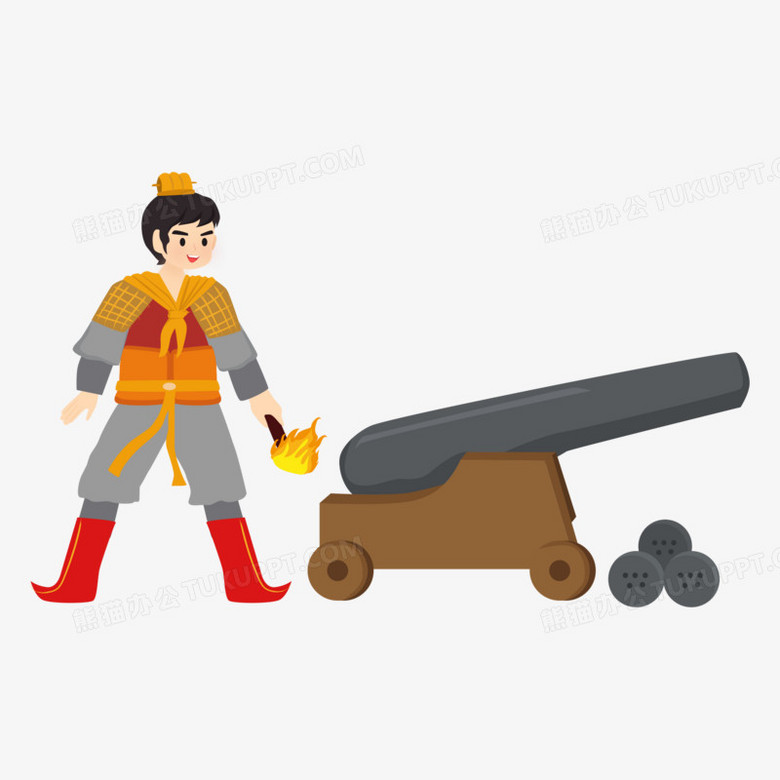 卡通手绘矢量古代士兵点火药素材