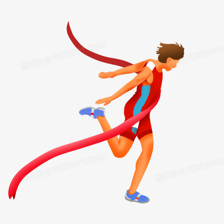 卡通手绘男子冲过终点素材