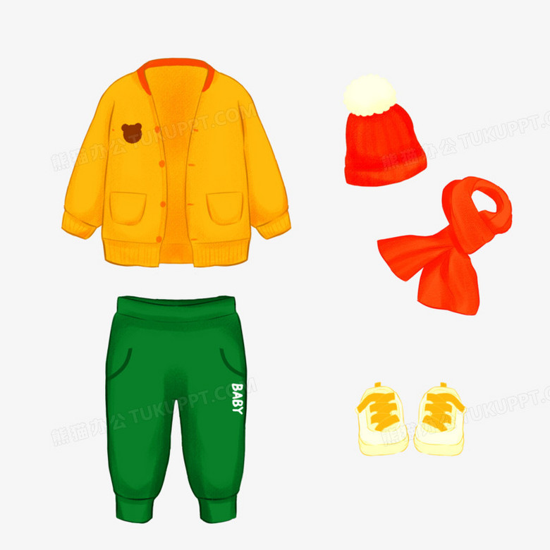 一组卡通手绘儿童服装合集素材