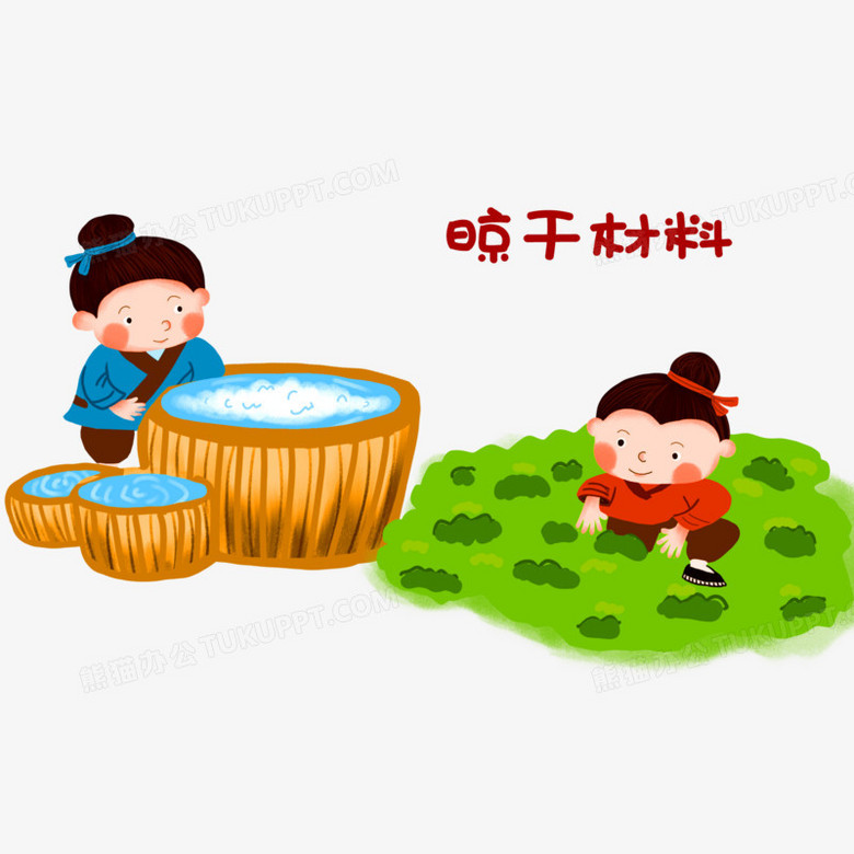 卡通手绘造纸术步骤二把材料过凉元素