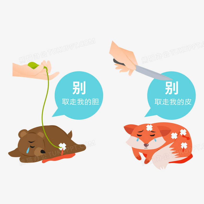 一组手绘卡通保护动物受伤反对贩卖素材