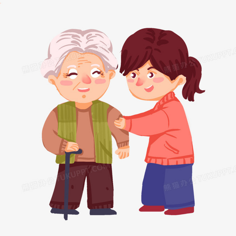 手绘女生扶老人插画元素