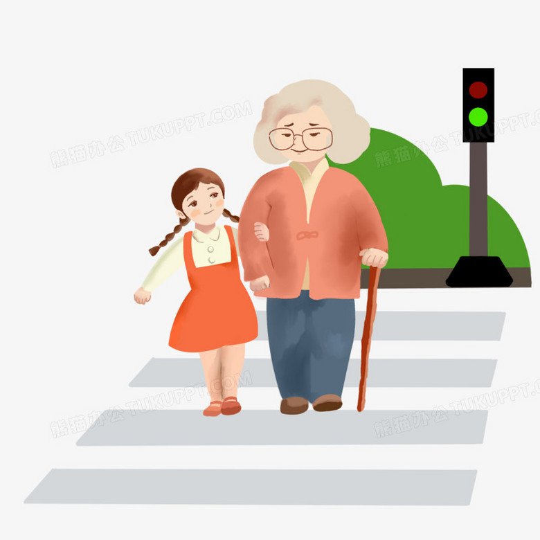 小女孩扶老奶奶过马路图片