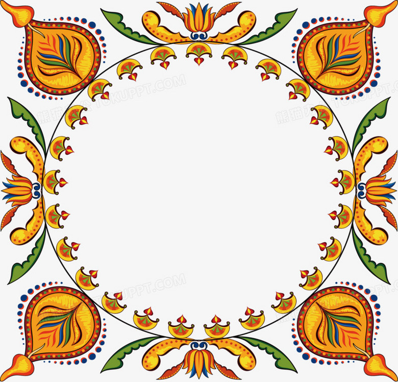 凤凰尾花纹圆形边框png图片素材下载_花纹png_熊猫办公