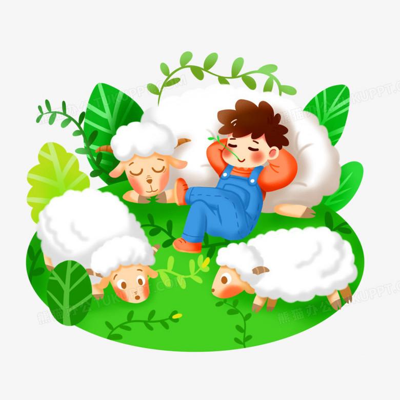 手绘卡通放羊的孩子素材