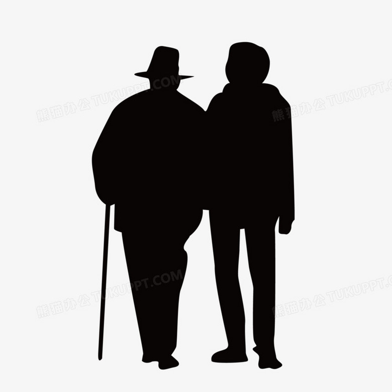 手绘矢量搀扶老人剪影装饰素材