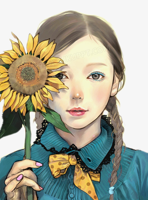 拿着向日葵的少女png图片素材下载_少女png_熊猫办公