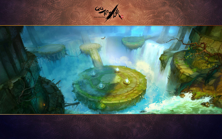 玄幻瀑布浮岛海报背景