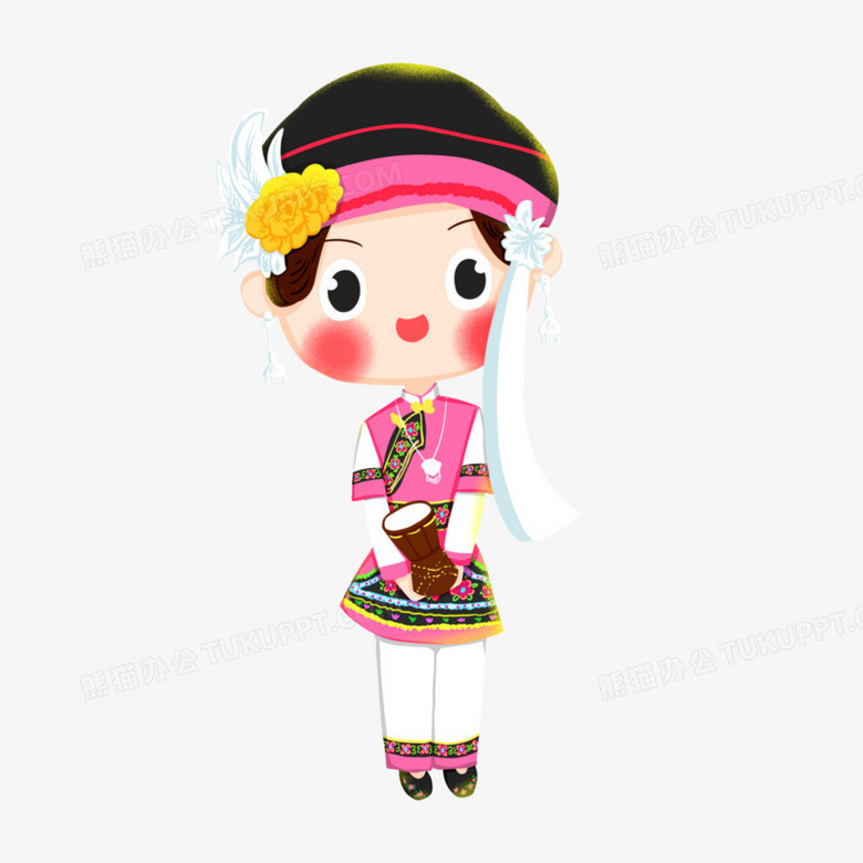 卡通手绘q版白族女孩元素