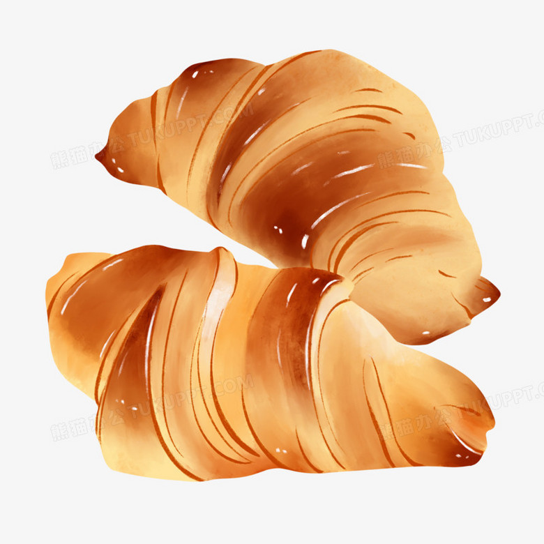 手绘插画风牛角面包素材