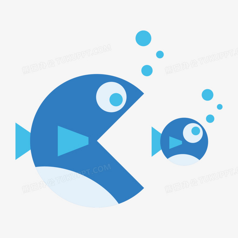 手绘卡通大鱼吃小鱼彩色简笔画素材