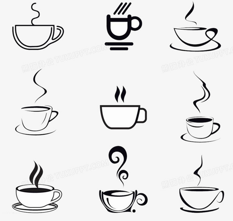 本作品全称为《黑色简约手绘各种漂亮茶杯创意元素》,使用adobe