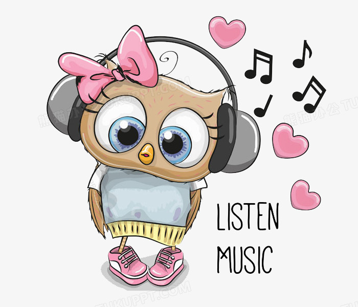 本作品全称为《卡通风彩色爱听音乐的小动物创意元素》,在整个配色上
