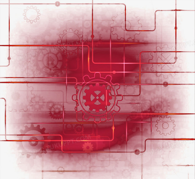 本作品全称为《红色卡通手绘科技感齿轮创意元素》,在整个配色上使用