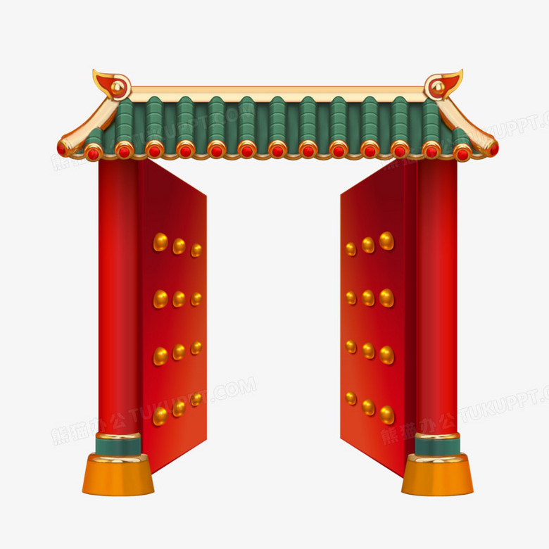 手绘红色中式大门免抠素材