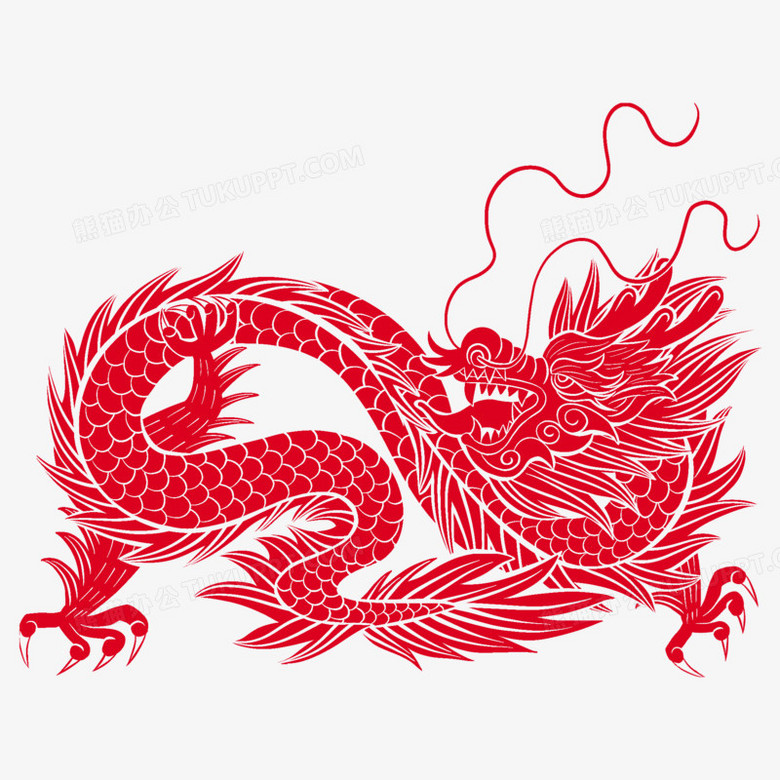 红色扁平剪纸神龙形象装饰元素