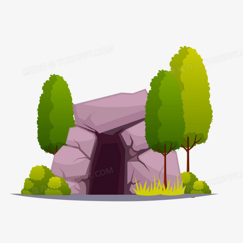 手绘卡通石头洞穴素材