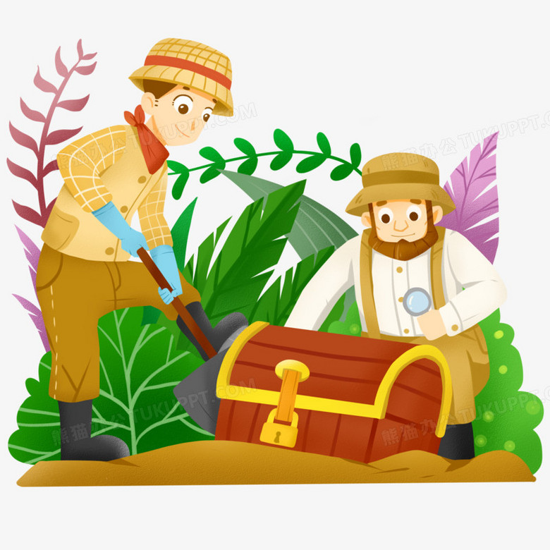 手绘卡通寻宝素材