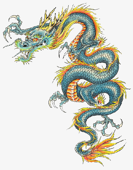 《蓝色中国风精美漂亮的长龙创意元素》,在整个配色上使用蓝色色彩