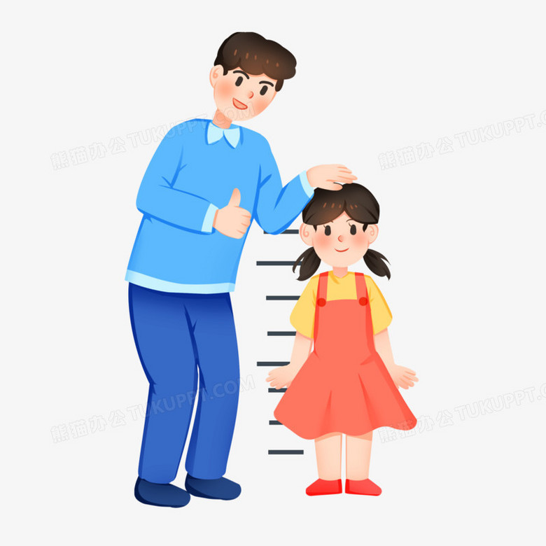 手绘卡通爸爸给孩子量身高免抠素材