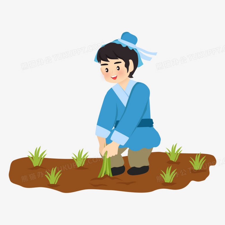 手绘卡通古人拔苗助长免抠元素
