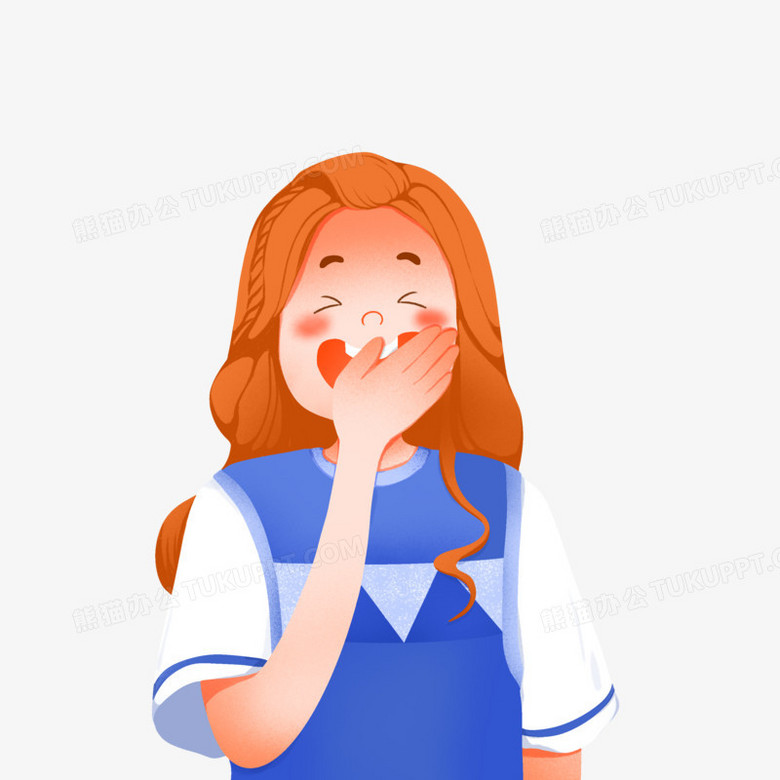 手绘插画风捂嘴大笑女孩免抠元素