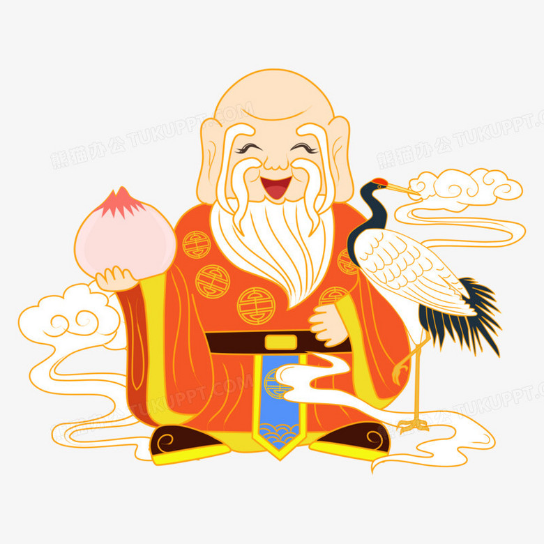 手绘国潮风寿星神仙素材