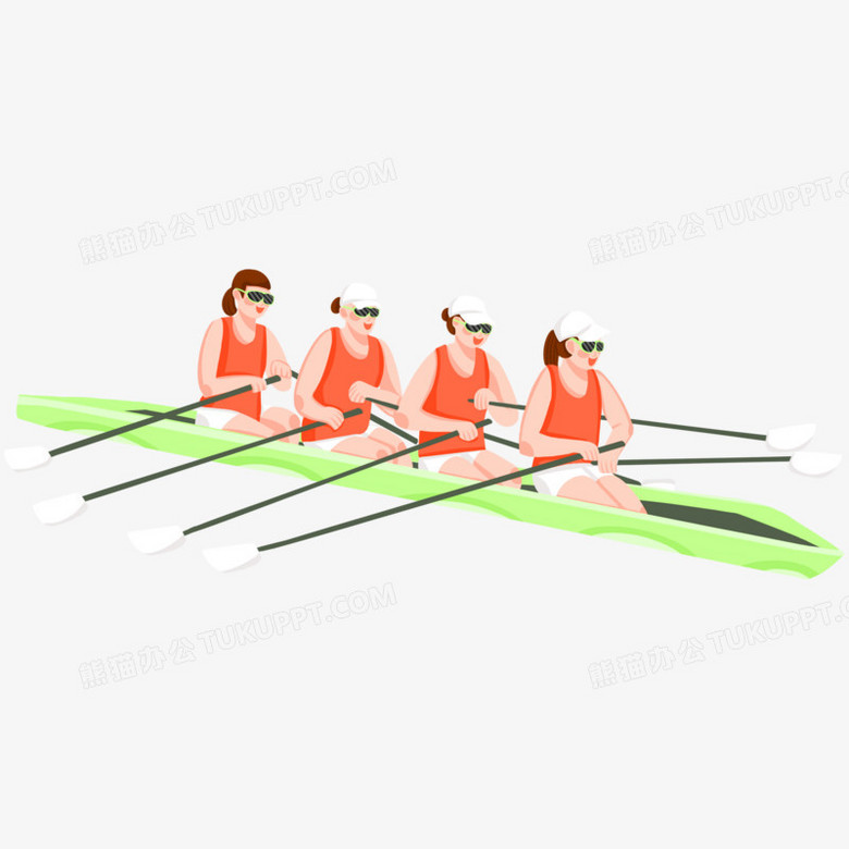手绘卡通多人赛艇元素