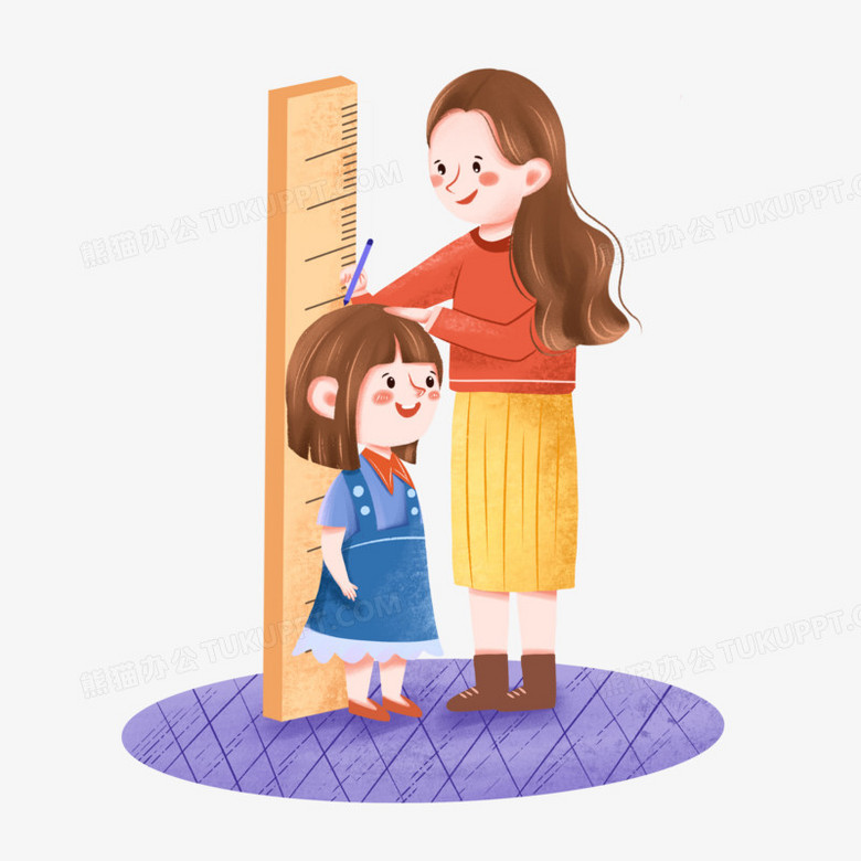 手绘卡通母亲给孩子量身高元素