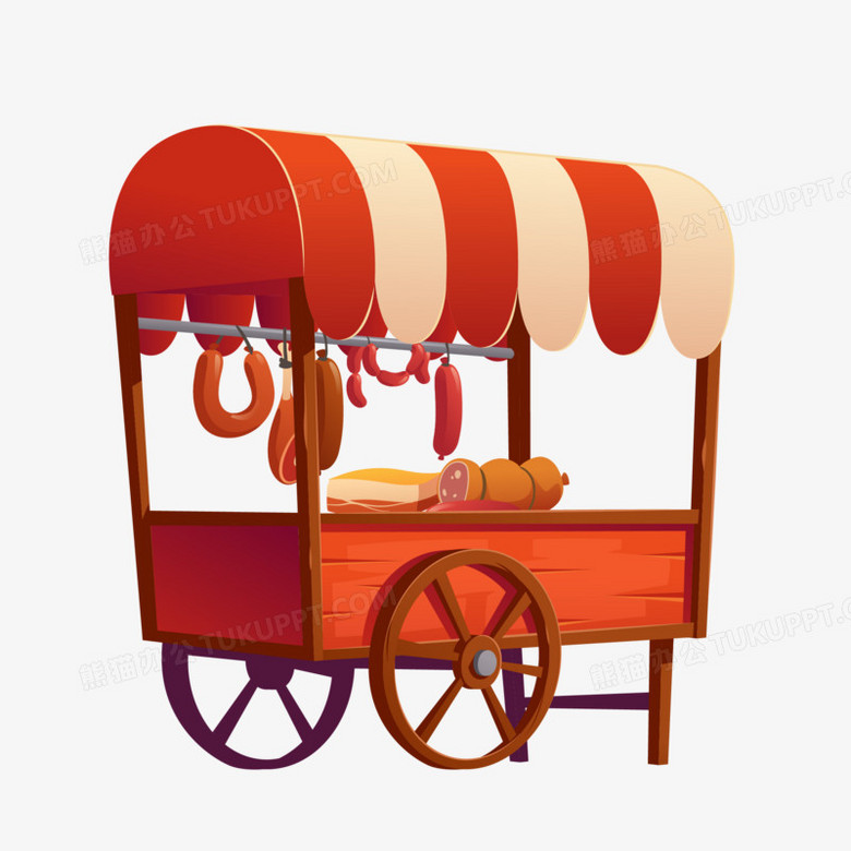 手绘卡通腊肉熟食摊素材