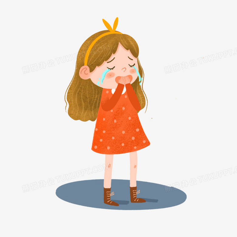 手绘卡通女孩捂嘴哭泣免抠元素